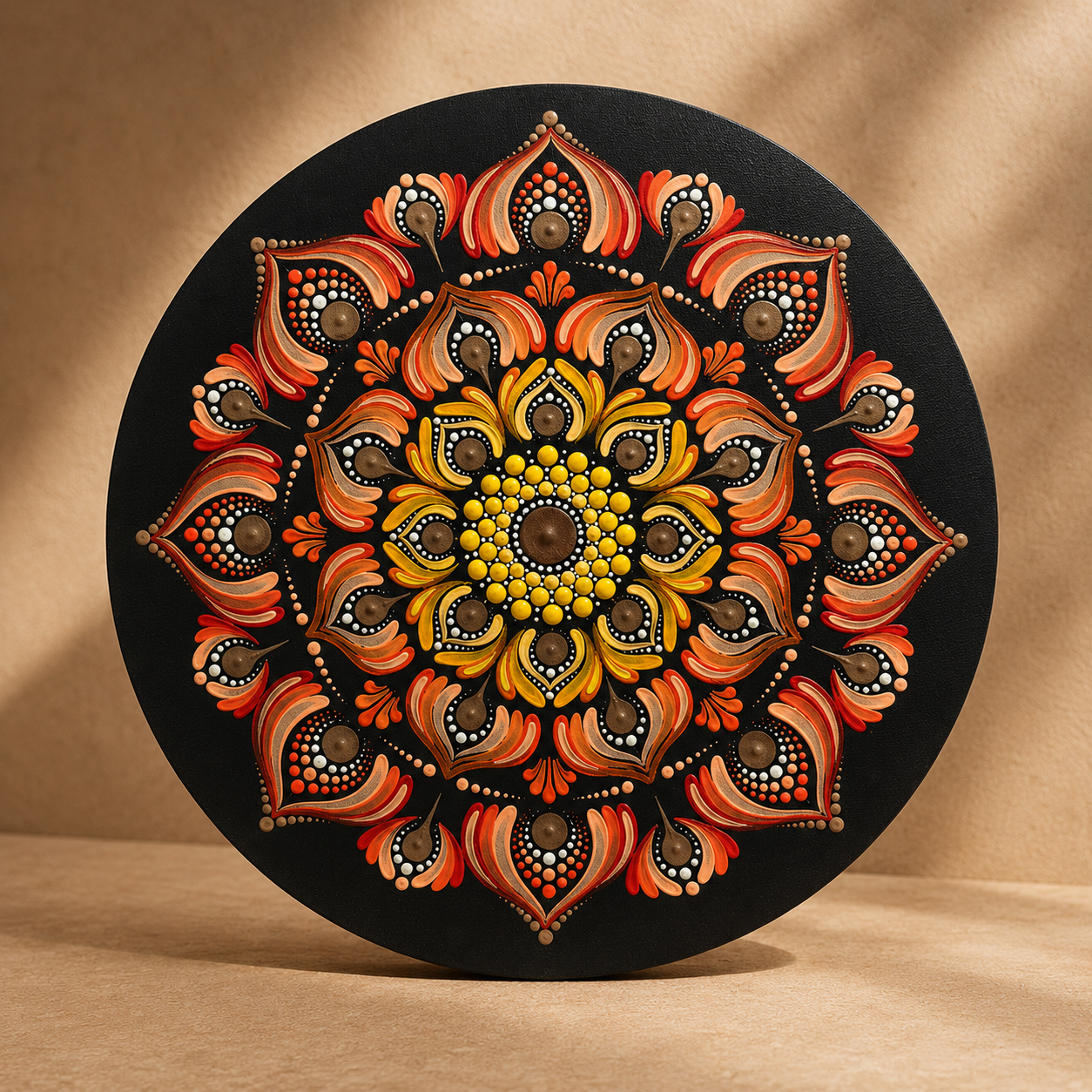 Ember hand-painted dot art mandala, full artwork view