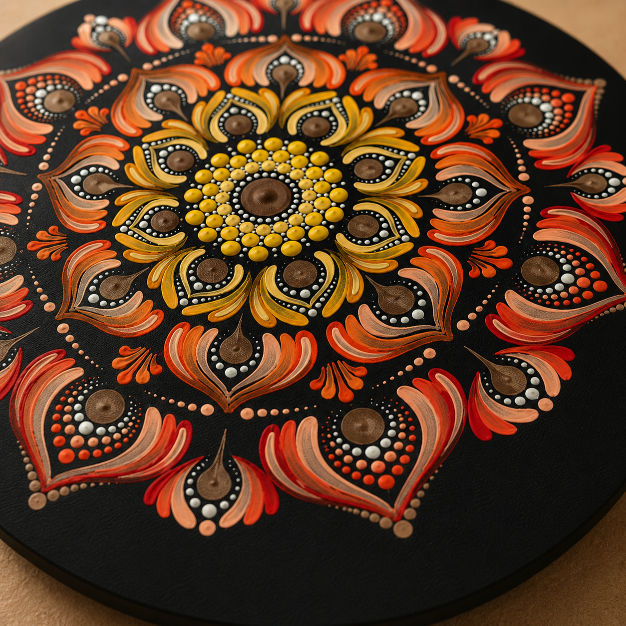 Ember hand-painted dot art mandala, alternate artwork view