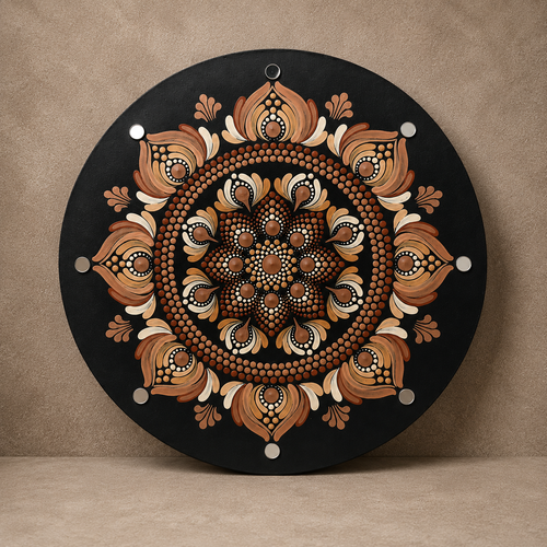 Grounding hand-painted dot art mandala, full artwork view
