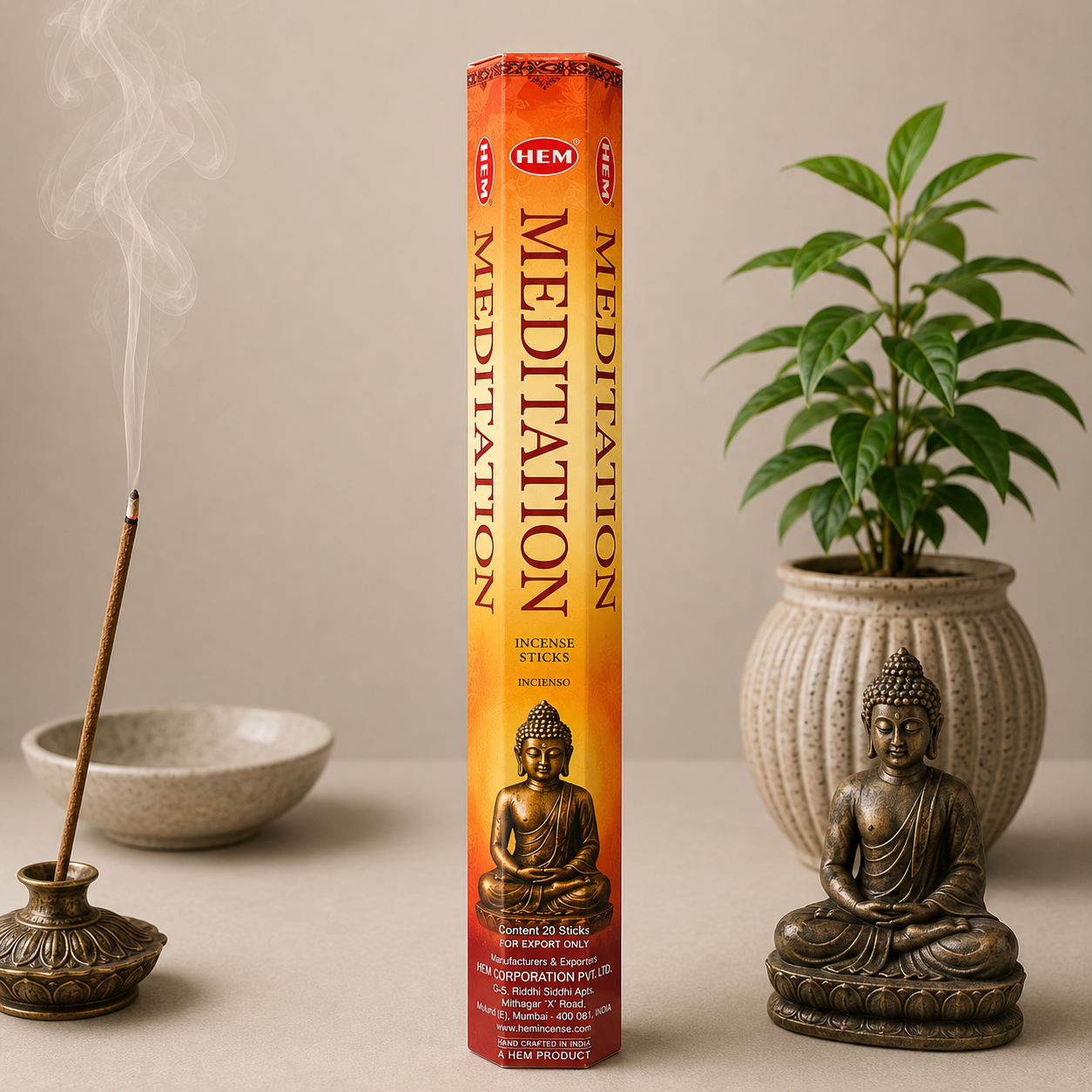 HEM Incense Sticks - Meditation incense stick packaging shown in a styled product image