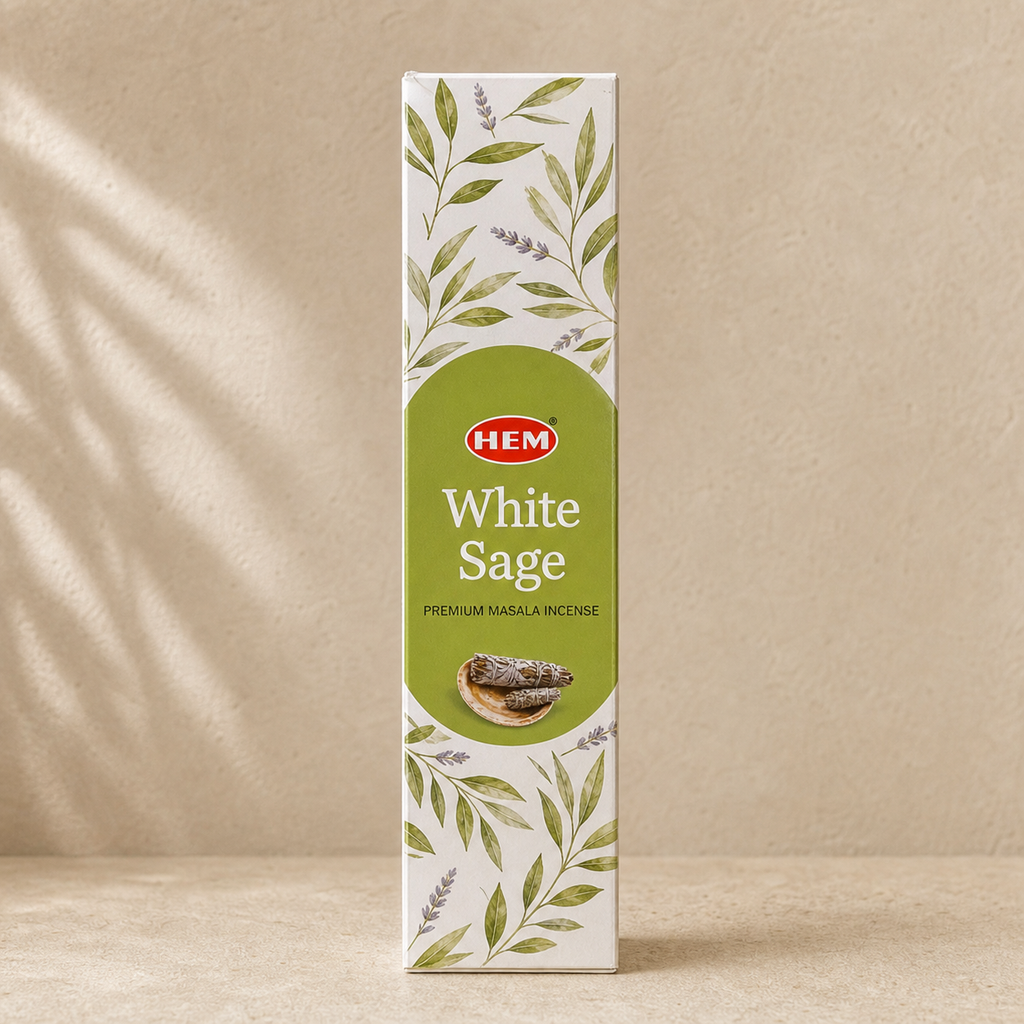 HEM White Sage premium masala incense packaging and sticks