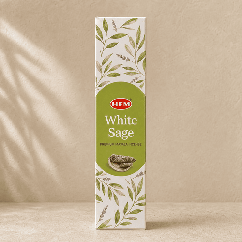 HEM White Sage premium masala incense packaging and sticks