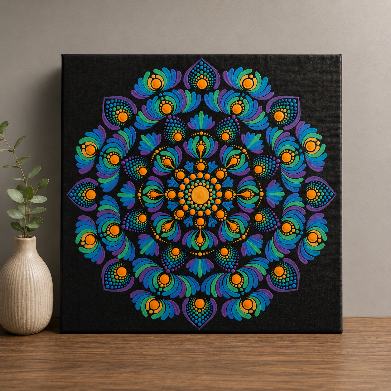 Luminescence hand-painted dot art mandala, alternate artwork view