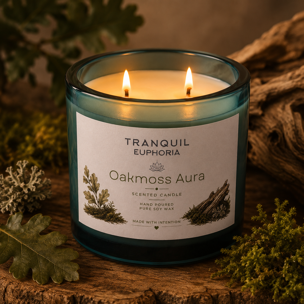 Oakmoss Aura large soy wax candle, alternate product view