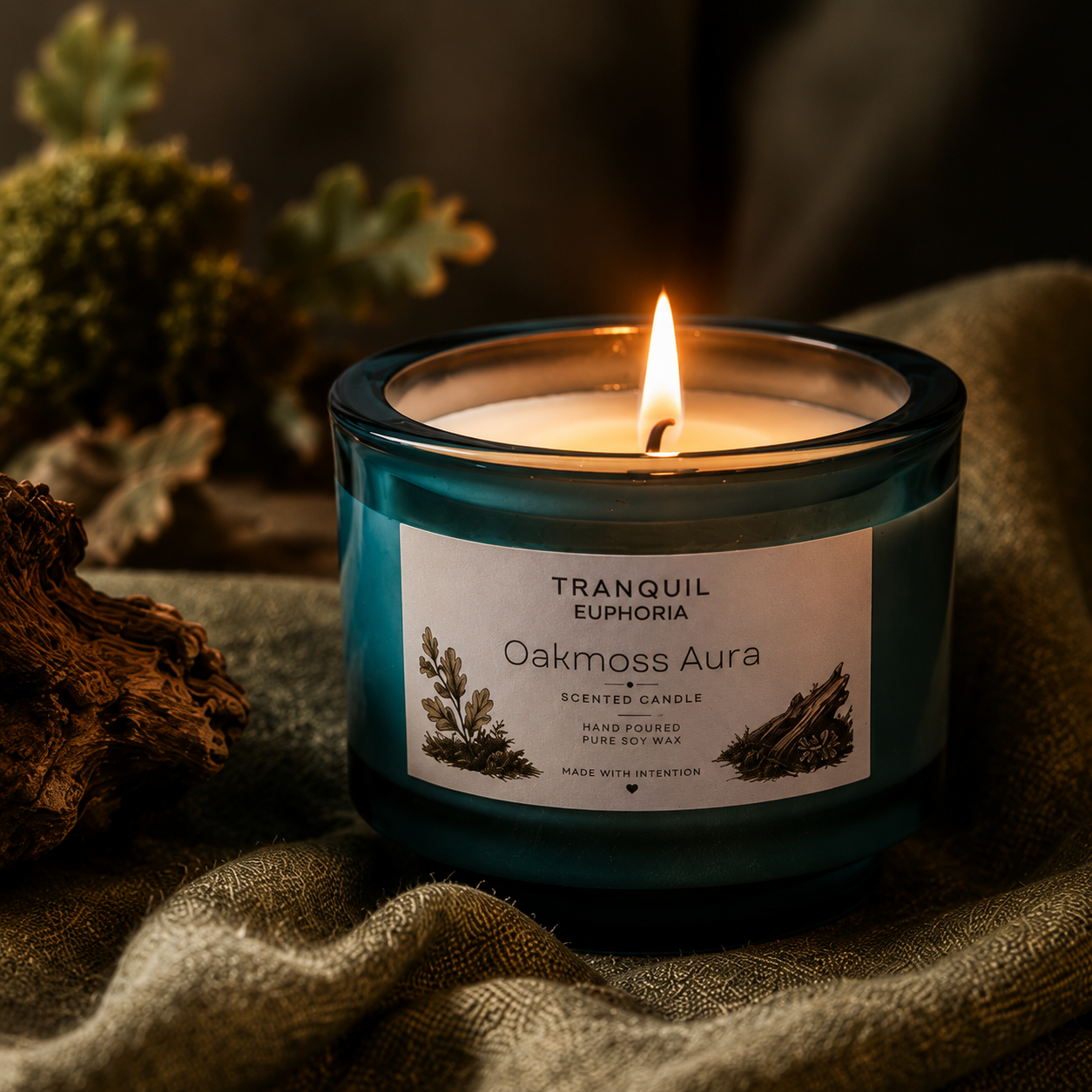 Oakmoss Aura small soy wax candle, alternate product view