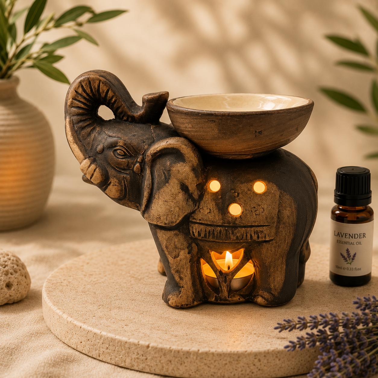 Elephant wax melt and essential oil burner, full product view
